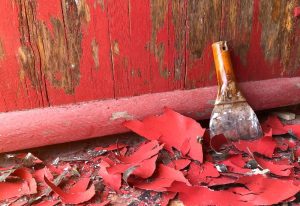 décapage de peinture sur un support en bois