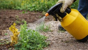 Application d'herbicide sur les mauvaises herbes