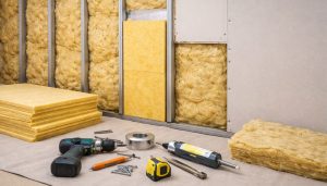 Travaux d'isolation murale en cours