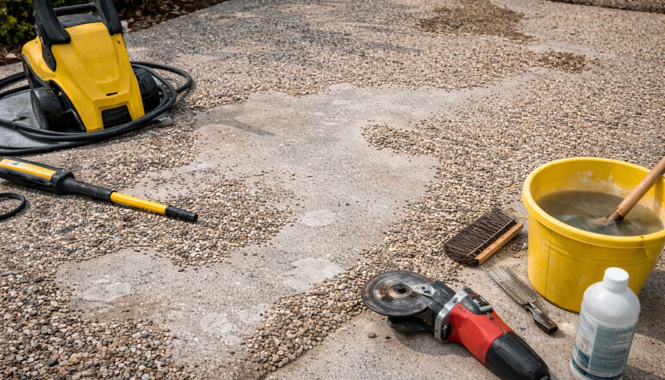 Réparations en cours de béton exposé