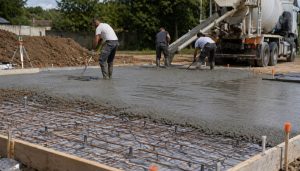 Versement de béton sur le chantier