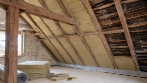 Unfinished attic with insulation work