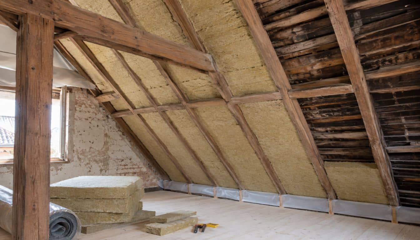 Unfinished attic with insulation work