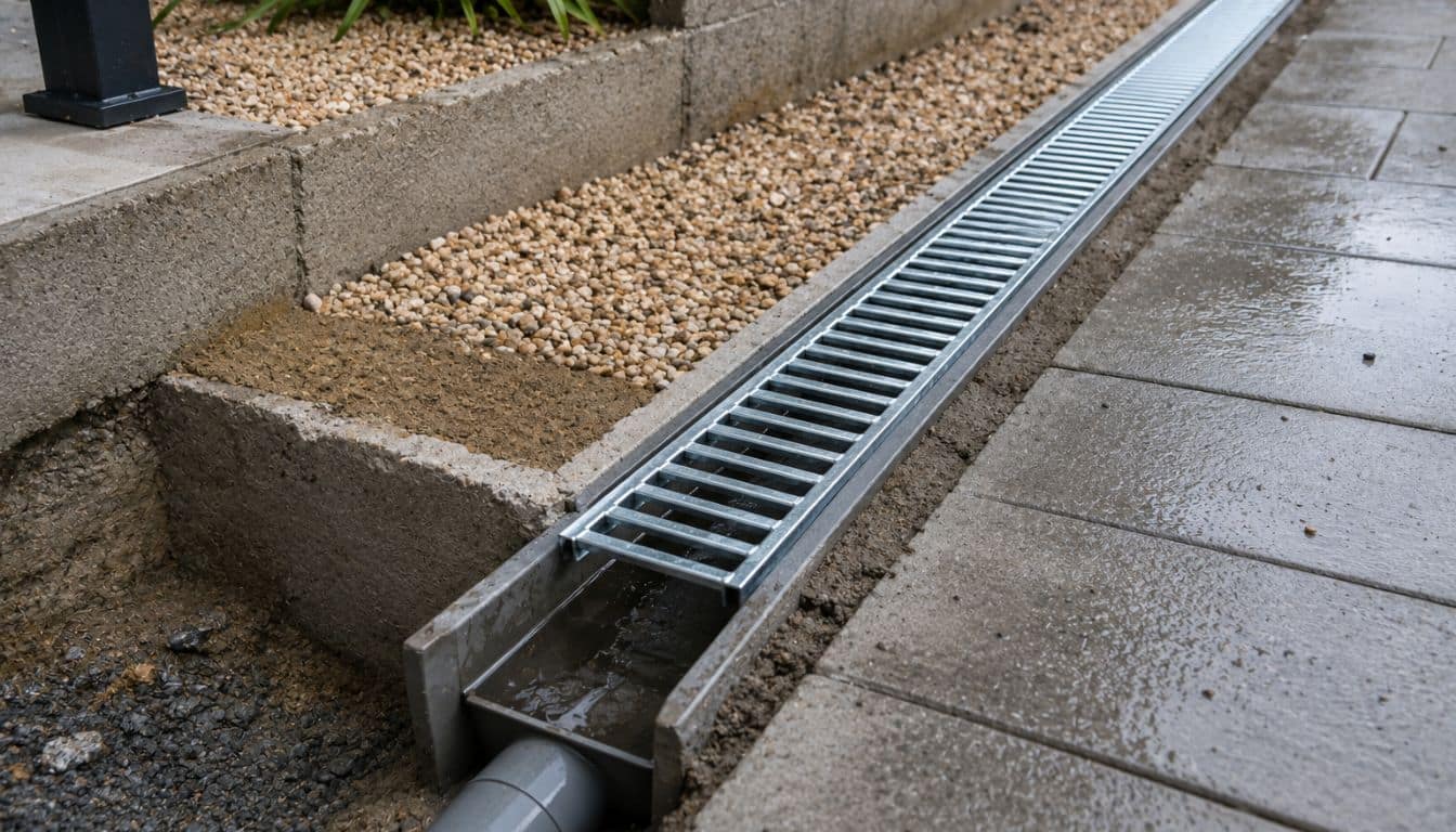 Drainage moderne sous un matin humide