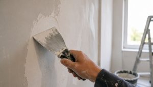 Application de plâtre sur le mur