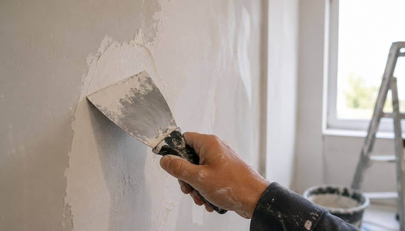 Application de plâtre sur le mur