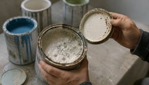 Inspection minutieuse d'un pot de peinture