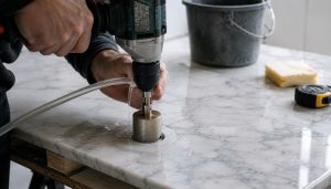 Travail de perçage sur marbre