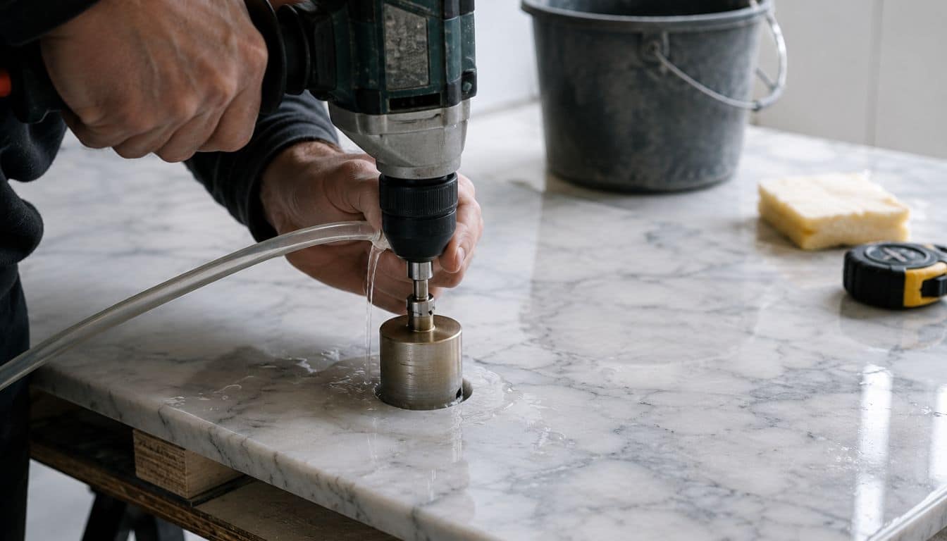 Travail de perçage sur marbre