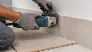Découpe précise d’une plinthe carrelée