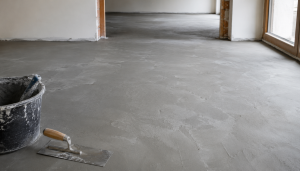 Sol fraîchement rénové avec outils de chantier