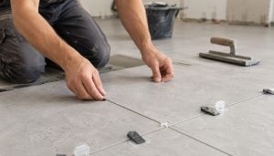 Pose de carrelage gris en rénovation