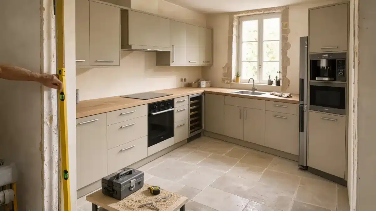 Cuisine Häcker systemat aménagée dans une maison française, avec rangements intégrés et finitions soignées.