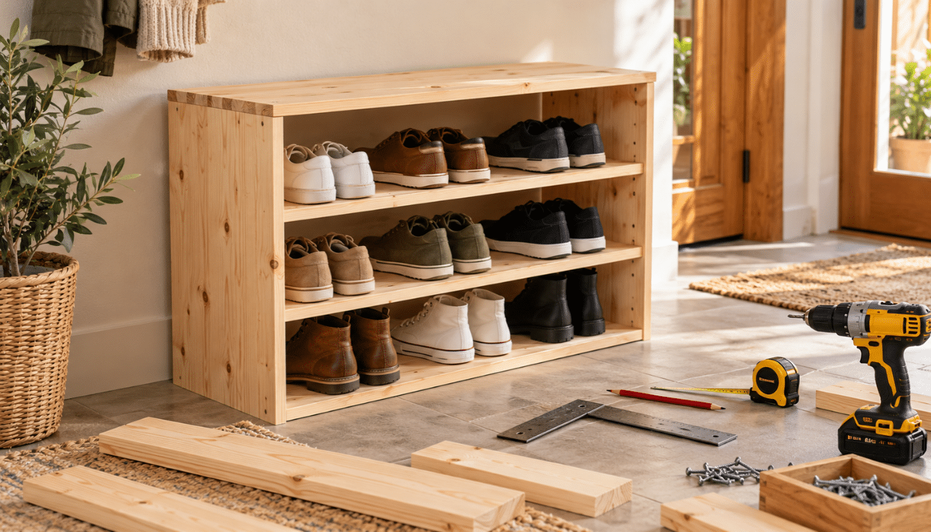 Illustration de l'article : Meuble à chaussures à fabriquer : plan et dimensions faciles