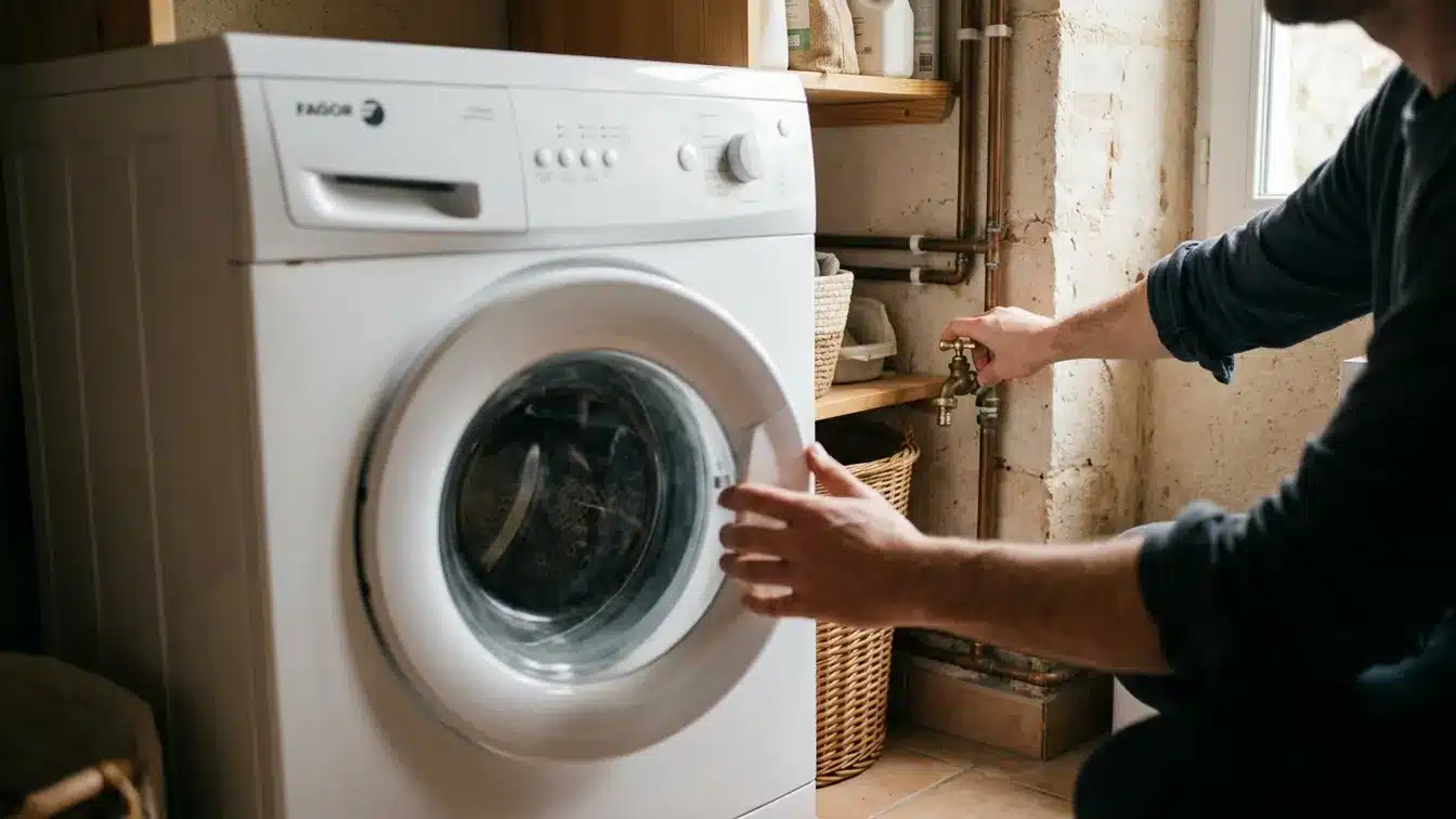 Vérification du hublot et du robinet d’arrivée d’eau d’un lave-linge Fagor Innovation Class AA