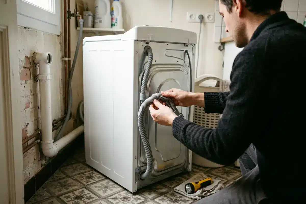 Contrôle du tuyau de vidange d’un lave-linge Vedette VT602B