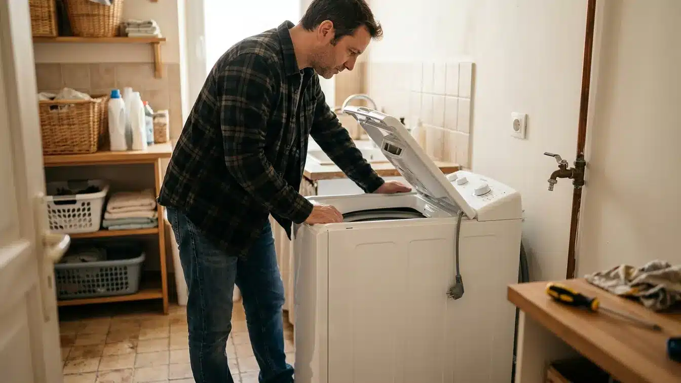 Dépannage d’un lave-linge Vedette VT602B hors tension dans une buanderie